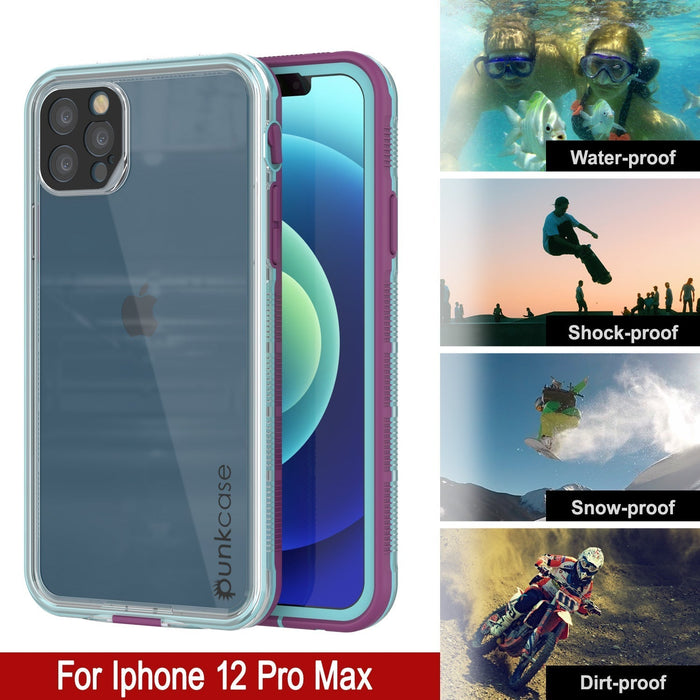 Punkcase iPhone 13 Pro Max Waterproof Case [Aqua Series] Armor Cover [Clear Blue] [Clear Back] 
