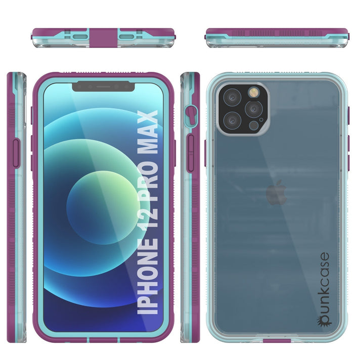 Punkcase iPhone 13 Pro Max Waterproof Case [Aqua Series] Armor Cover [Clear Blue] [Clear Back] (Color in image: Clear Teal)