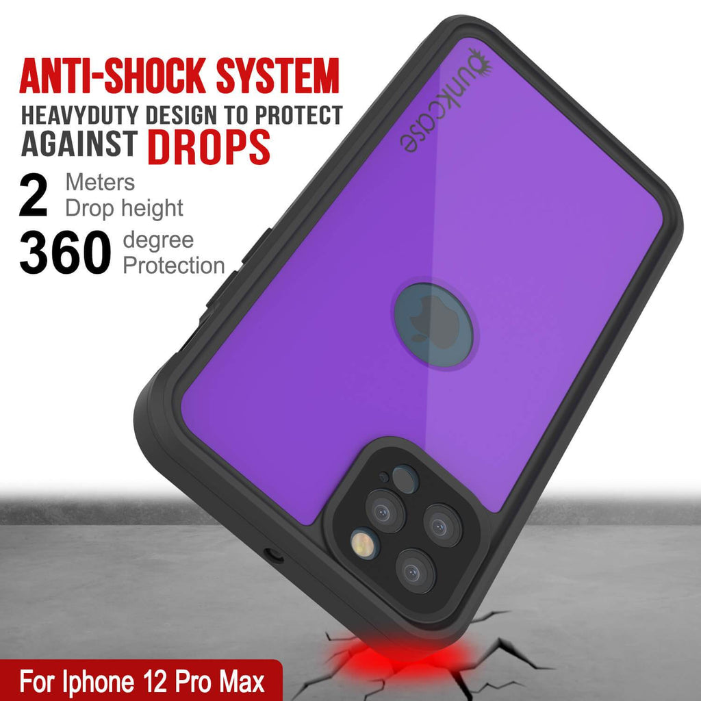 iPhone 12 Pro Max Waterproof IP68 Case, Punkcase [Purple] [StudStar Series] [Slim Fit] [Dirtproof] (Color in image: White)