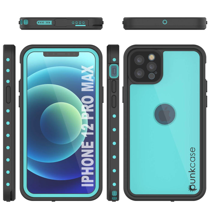 iPhone 12 Pro Max Waterproof IP68 Case, Punkcase [Teal] [StudStar Series] [Slim Fit] (Color in image: Black)