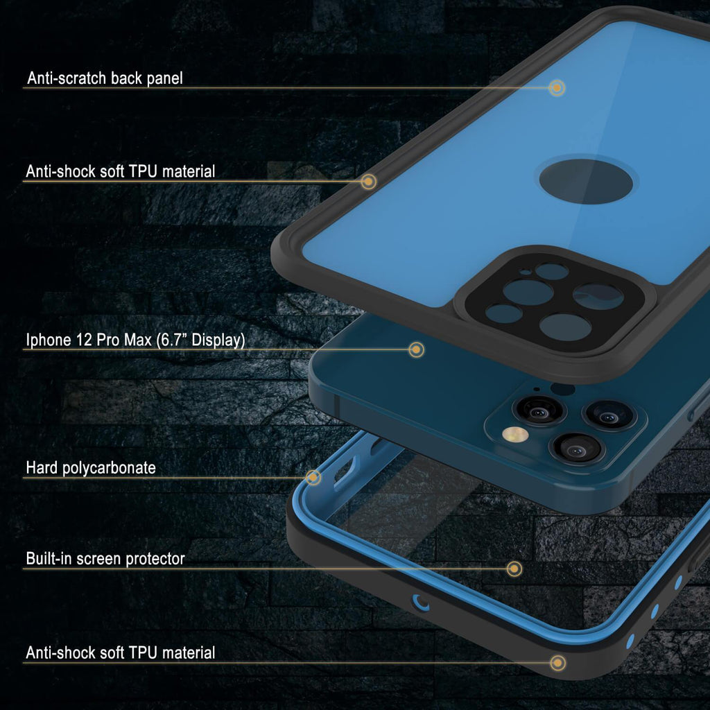iPhone 12 Pro Max Waterproof IP68 Case, Punkcase [Light blue] [StudStar Series] [Slim Fit] [Dirtproof] (Color in image: White)