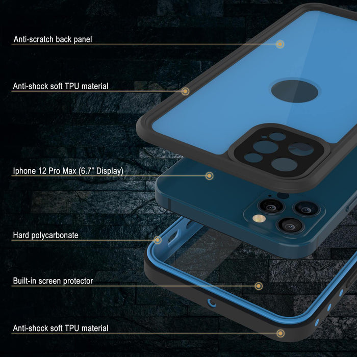 iPhone 12 Pro Max Waterproof IP68 Case, Punkcase [Light blue] [StudStar Series] [Slim Fit] [Dirtproof] (Color in image: White)