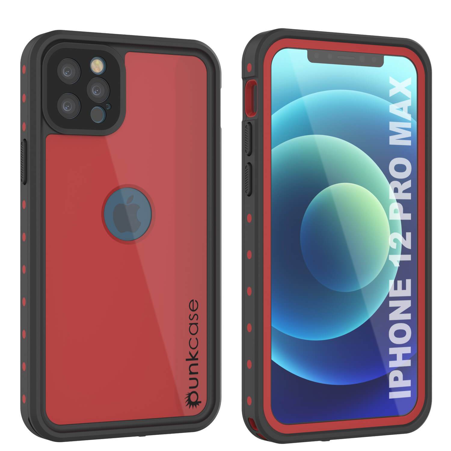 iPhone 12 Pro Max Waterproof IP68 Case, Punkcase [Red] [StudStar Series] [Slim Fit] (Color in image: Red)