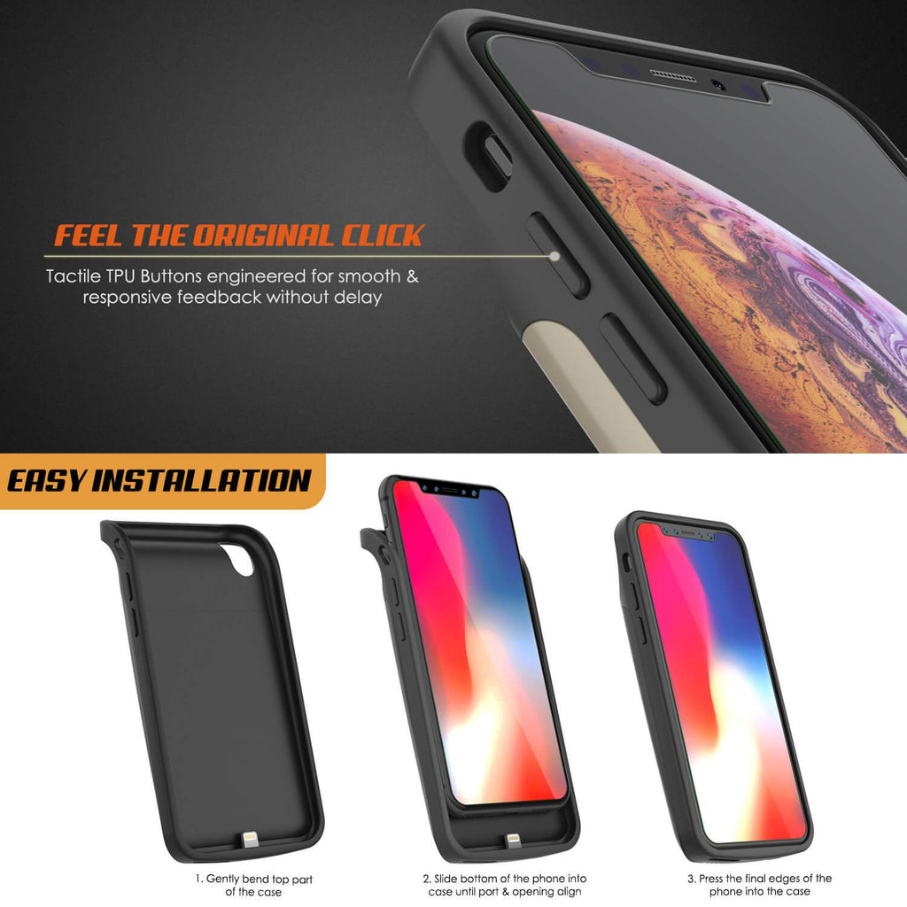 iphone XS Max Battery Case, PunkJuice 5000mAH Fast Charging Power Bank W/ Screen Protector | [Gold] (Color in image: red)