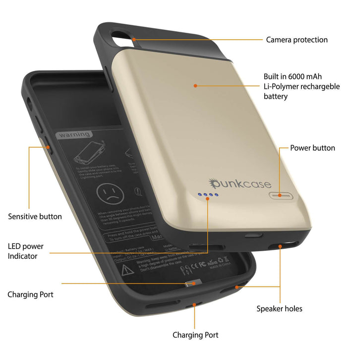 iphone XS Max Battery Case, PunkJuice 5000mAH Fast Charging Power Bank W/ Screen Protector | [Gold] (Color in image: rose-gold)