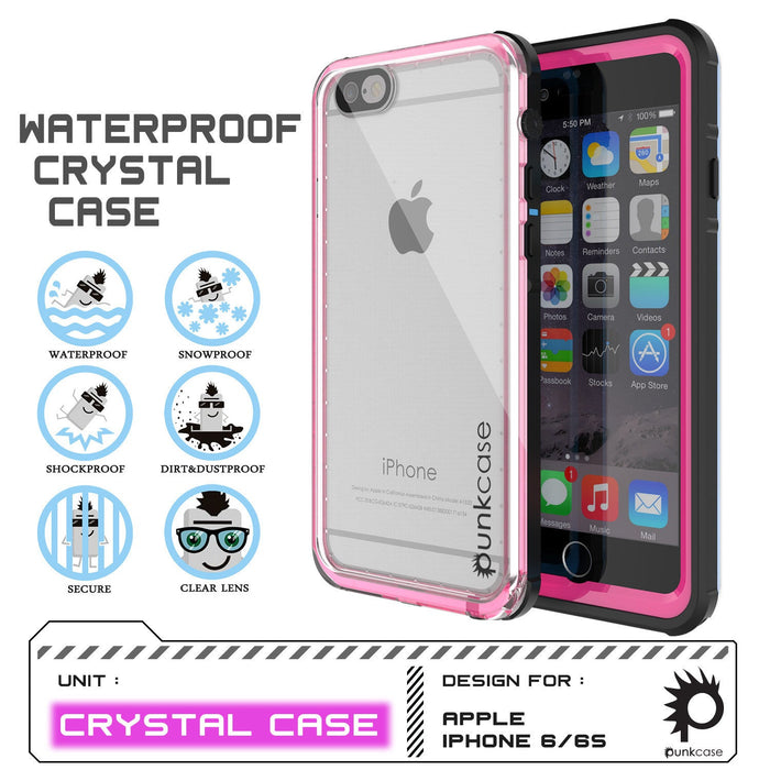 iPhone 6+/6S+ Plus Waterproof Case, PUNKcase CRYSTAL  Pink W/ Attached Screen Protector | Warranty (Color in image: white)