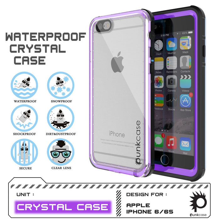 iPhone 6/6S Waterproof Case, PUNKcase CRYSTAL Purple W/ Attached Screen Protector  | Warranty (Color in image: white)