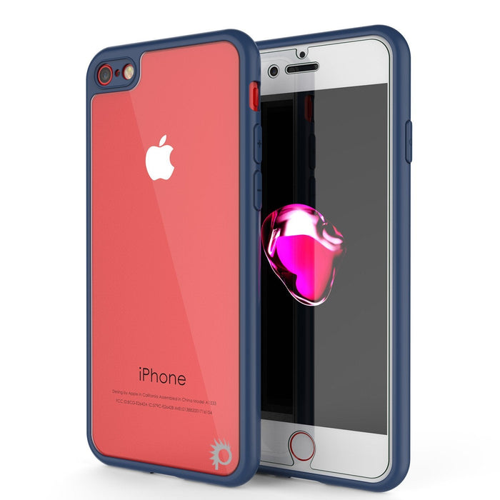 iPhone 8 Case [MASK Series] [NAVY] Full Body Hybrid Dual Layer TPU Cover W/ protective Tempered Glass Screen Protector (Color in image: navy)