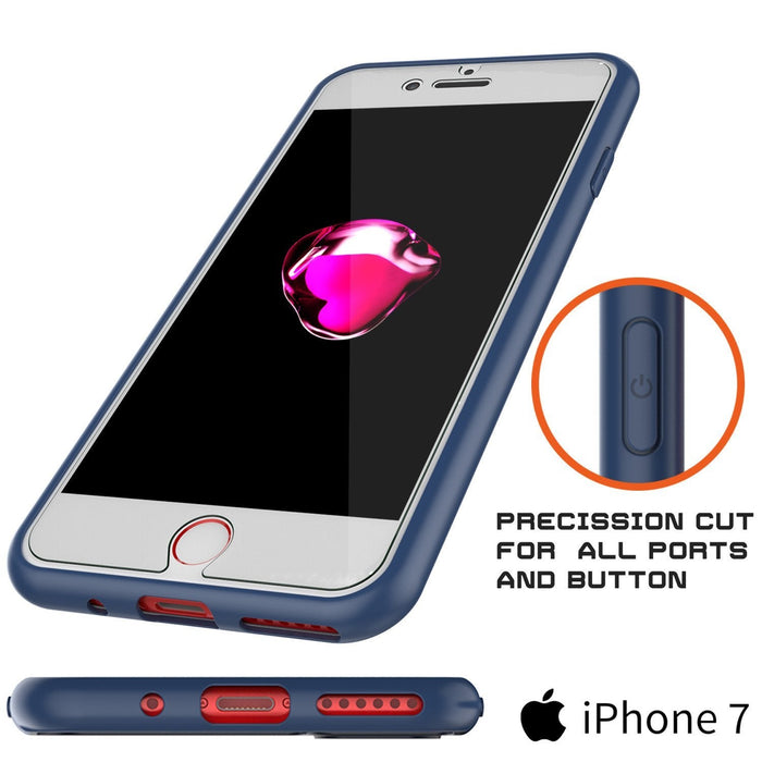 iPhone 8 Case [MASK Series] [NAVY] Full Body Hybrid Dual Layer TPU Cover W/ protective Tempered Glass Screen Protector (Color in image: red)
