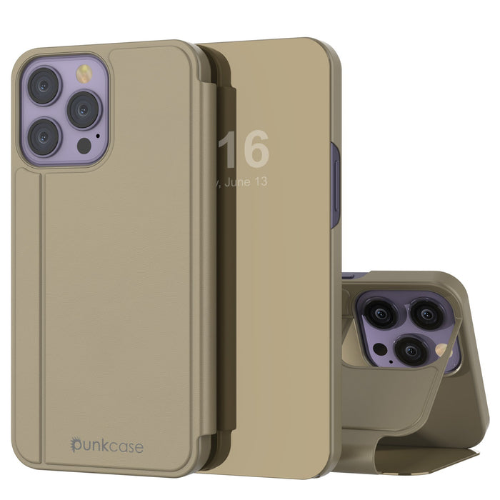 Punkcase iPhone 14 Pro Reflektor Fall schützende Flip Cover [Gold]