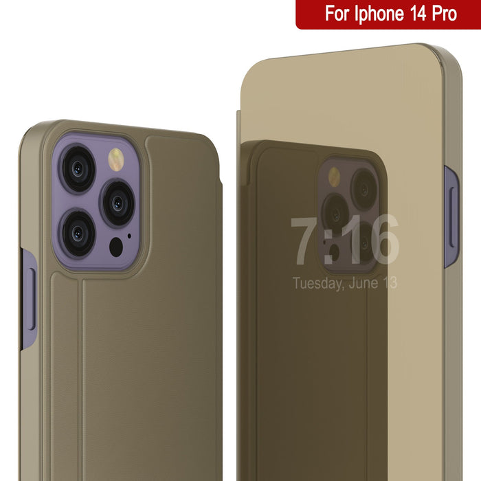 Punkcase iPhone 14 Pro Reflektor Fall schützende Flip Cover [Gold]