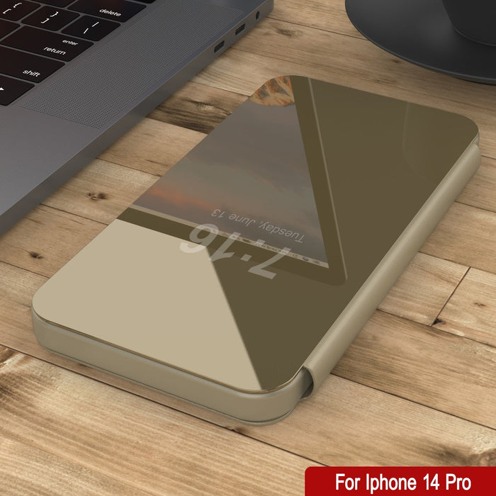 Punkcase iPhone 14 Pro Reflektor Fall schützende Flip Cover [Gold]