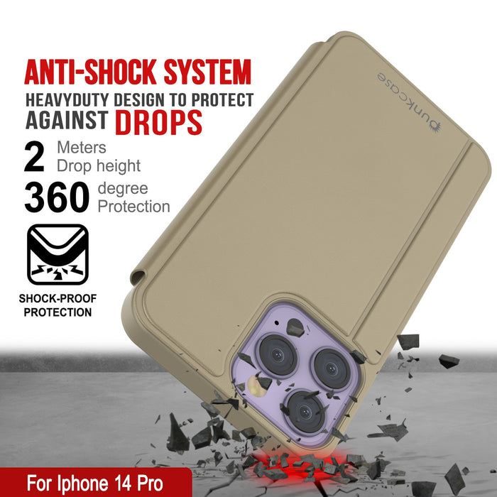 Punkcase iPhone 14 Pro Reflektor Fall schützende Flip Cover [Gold]