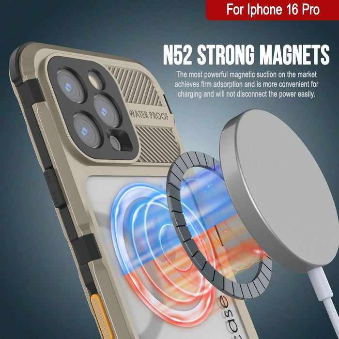 iPhone 16 Pro Metal Extreme 2.0 Series Wasserdichtes Aluminiumgehäuse IP68 mit integriertem Displayschutz [Gold]