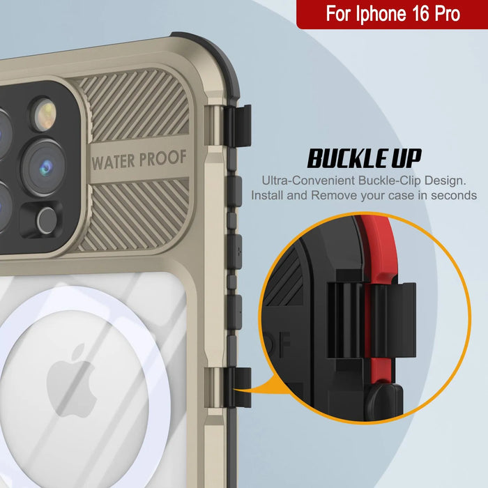 iPhone 16 Pro Metal Extreme 2.0 Series Wasserdichtes Aluminiumgehäuse IP68 mit integriertem Displayschutz [Gold]