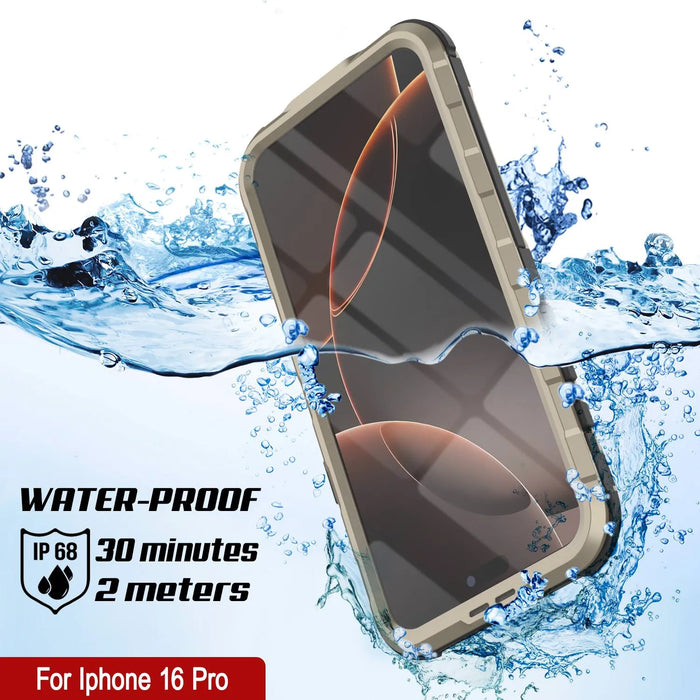 iPhone 16 Pro Metal Extreme 2.0 Series Wasserdichtes Aluminiumgehäuse IP68 mit integriertem Displayschutz [Gold]