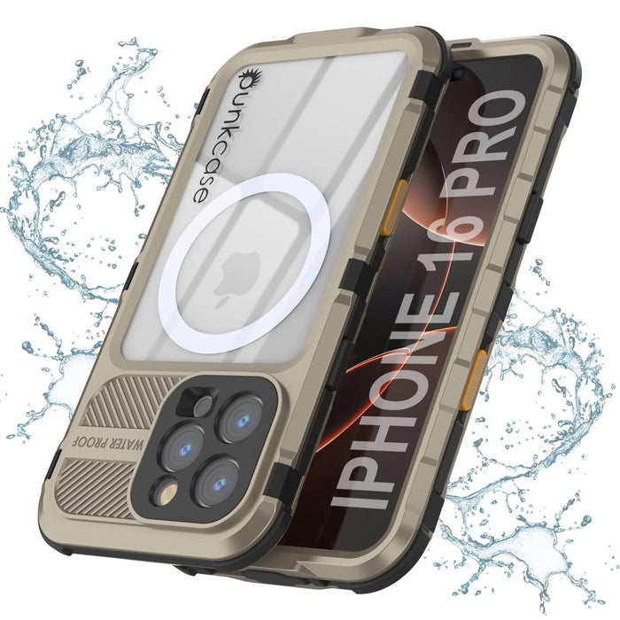 iPhone 16 Pro Metal Extreme 2.0 Series Wasserdichtes Aluminiumgehäuse IP68 mit integriertem Displayschutz [Gold]