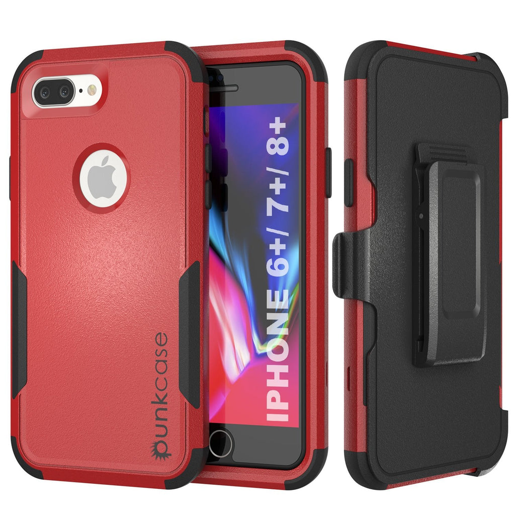 Punkcase for iPhone 8+ Plus Belt Clip Multilayer Holster Case [Patron Series] [Red-Black] (Color in image: Red-Black)