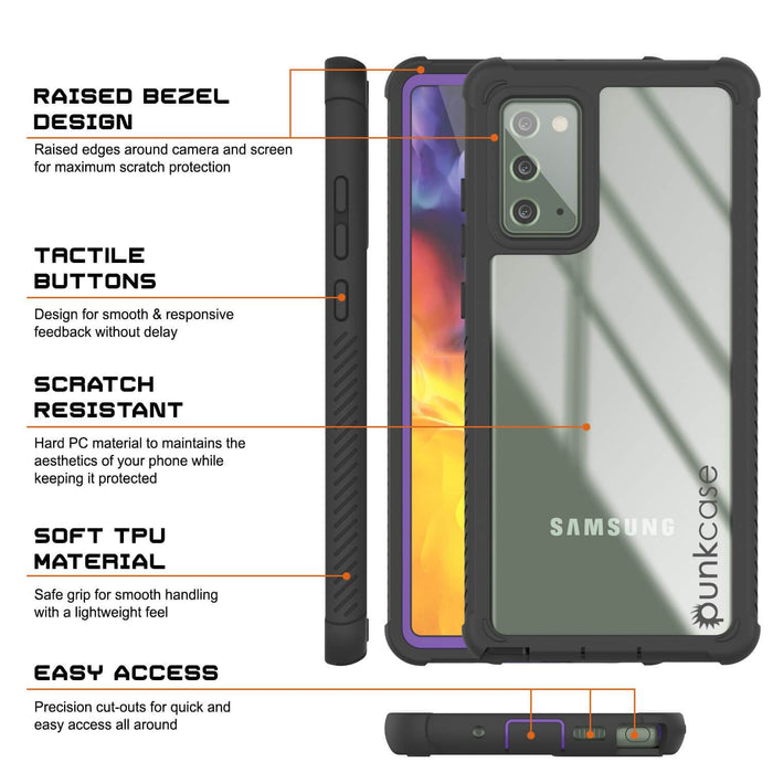 Punkcase Galaxy Note 20 Case, [Spartan Series] Purple Rugged Heavy Duty Cover W/Built in Screen Protector (Color in image: Pink)