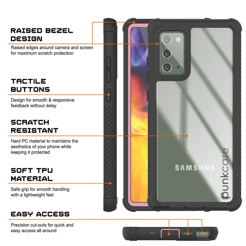 Punkcase Galaxy Note 20 Case, [Spartan Series] Pink Rugged Heavy Duty Cover W/Built in Screen Protector (Color in image: White)