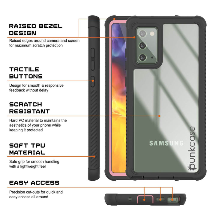 Punkcase Galaxy Note 20 Case, [Spartan Series] Pink Rugged Heavy Duty Cover W/Built in Screen Protector (Color in image: White)