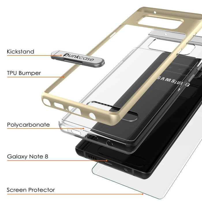 Galaxy Note 8 Case, PUNKcase [LUCID 3.0 Series] Armor Cover w/Integrated Kickstand [Gold] (Color in image: Red)