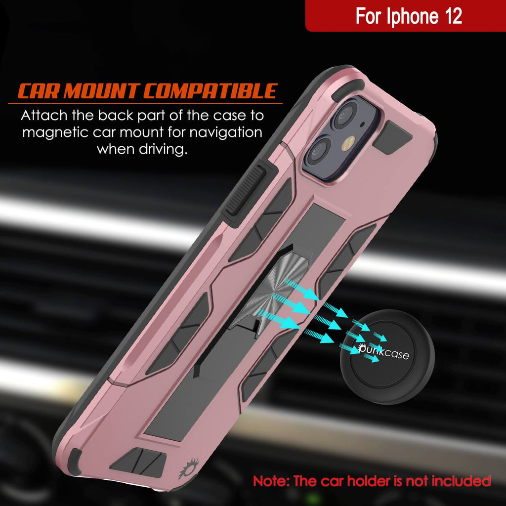 Punkcase iPhone 12 Case [ArmorShield Series] Military Style Protective Dual Layer Case Rose-Gold (Color in image: red)