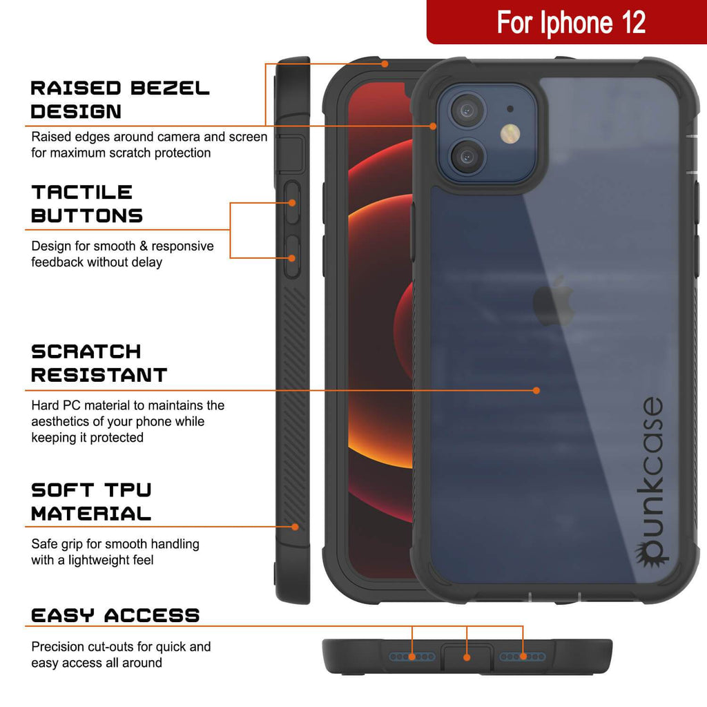 PunkCase iPhone 12 Case, [Spartan Series] Clear Rugged Heavy Duty Cover W/Built in Screen Protector [Black] (Color in image: purple)