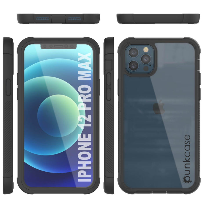 PunkCase iPhone 12 Pro Max Case, [Spartan Series] Clear Rugged Heavy Duty Cover W/Built in Screen Protector [Black] 