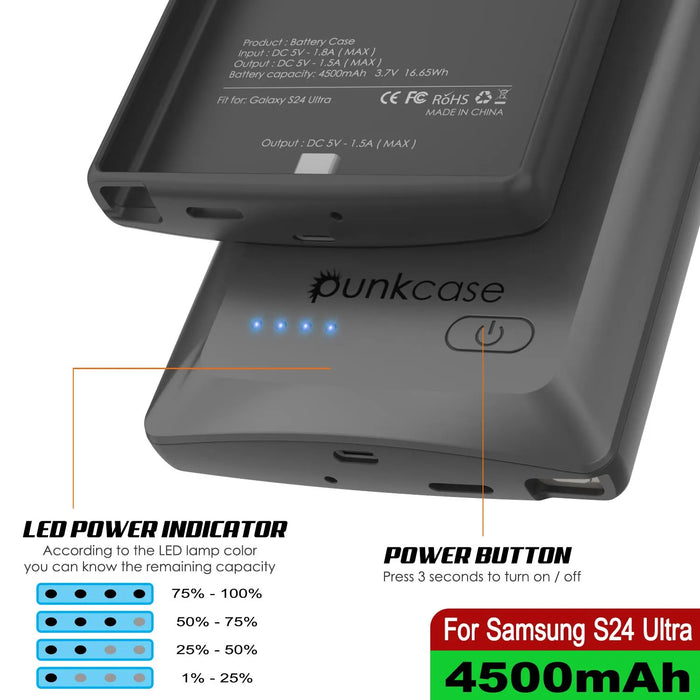 PunkJuice S24 Ultra Akkuhülle Grau - Tragbare Lade-Powerbank mit 4500 mAh