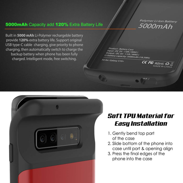 PunkJuice S10+ Plus Battery Case Red - Fast Charging Power Juice Bank with 5000mAh (Color in image: Blue)