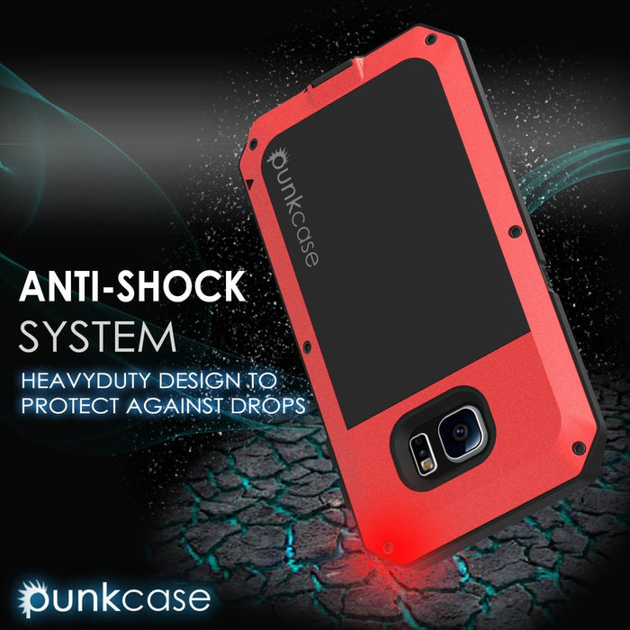 Galaxy S6 EDGE  Case, PUNKcase Metallic Red Shockproof  Slim Metal Armor Case (Color in image: silver)