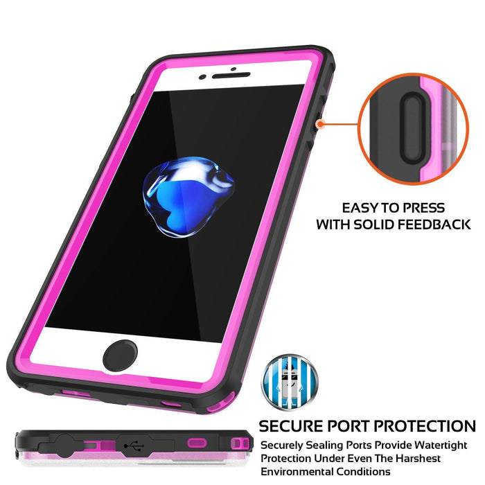 iPhone 8+ Plus Waterproof Case, PUNKcase CRYSTAL Pink W/ Attached Screen Protector  | Warranty (Color in image: red)