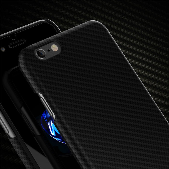 iPhone 8 Case, Punkcase CarbonShield Jet Black with 0.3mm Tempered Glass 