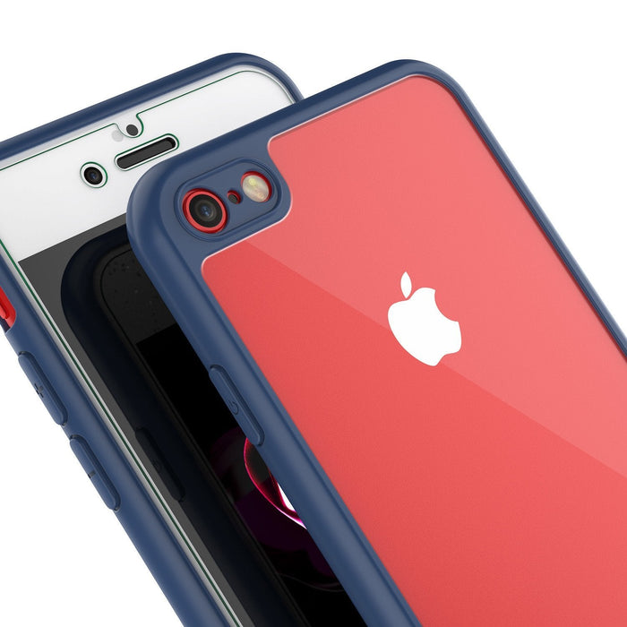 iPhone 8 Case [MASK Series] [NAVY] Full Body Hybrid Dual Layer TPU Cover W/ protective Tempered Glass Screen Protector (Color in image: black)