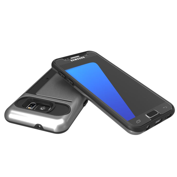 Galaxy s7 Case PunkCase CLUTCH Grey Series Slim Armor Soft Cover Case w/ Tempered Glass (Color in image: Black)